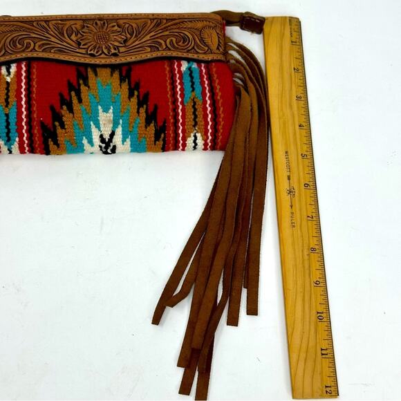 American Darling Tapestry Serape Fringed Wristlet Leather Clutch - Picture 11 of 12